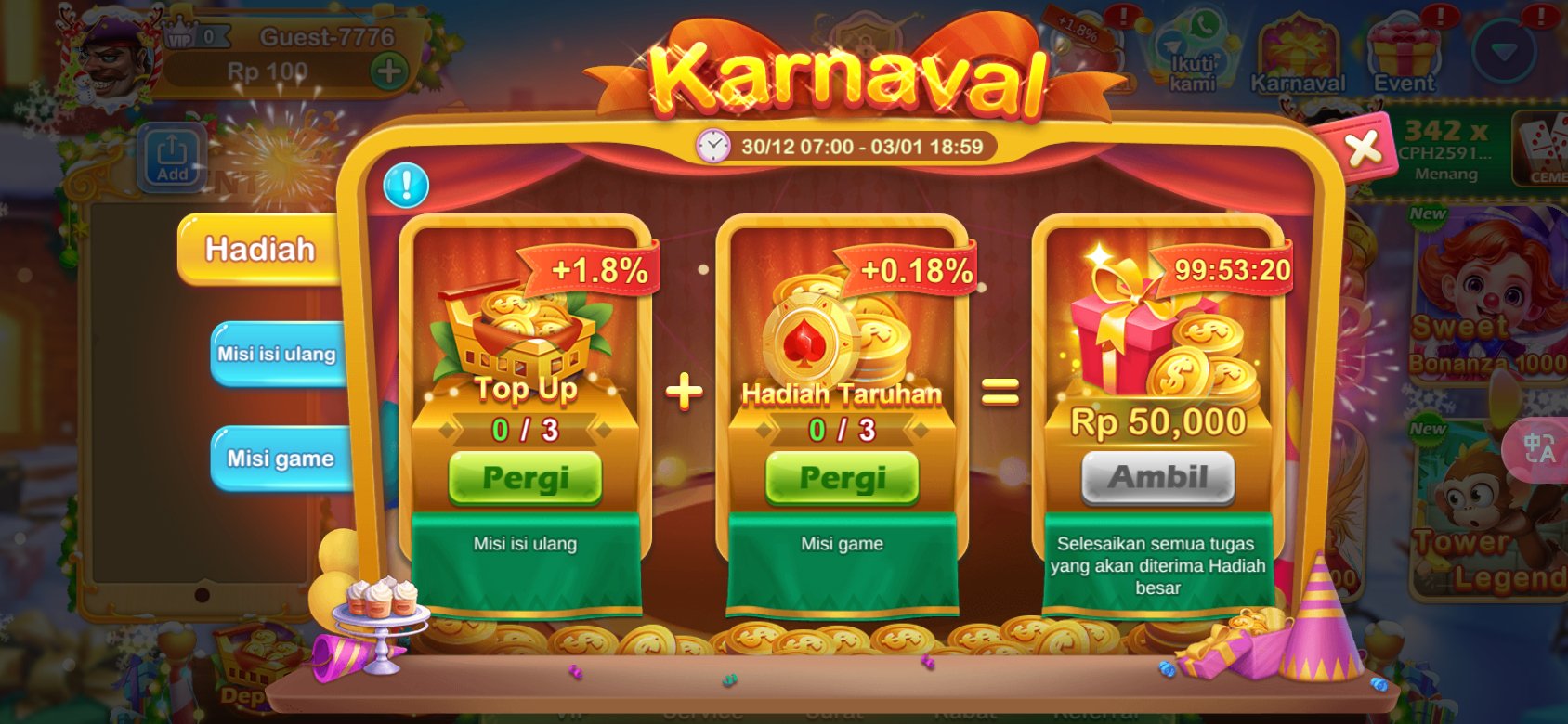 Event misi isi ulang dan misi game dengan hadiah ekstra di platform PT777